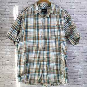 Marmot Men’s plaid shirt sleeve button down shirt green and brown